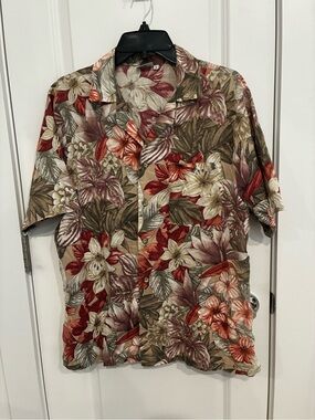 Angelica Men's Tropical Floral Button-Down Shirt in Beige, Red and Cream
